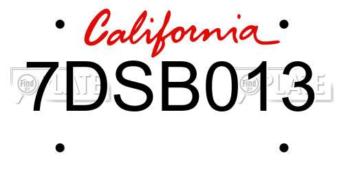 7DSB013 California License Plate