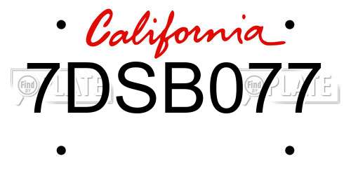 7DSB077 California License Plate