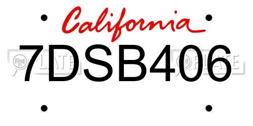 7DSB406 California License Plate
