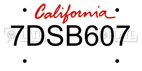 7DSB607 California License Plate