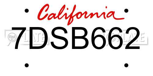 7DSB662 California License Plate