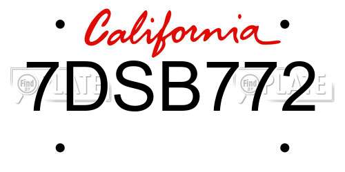 7DSB772 California License Plate