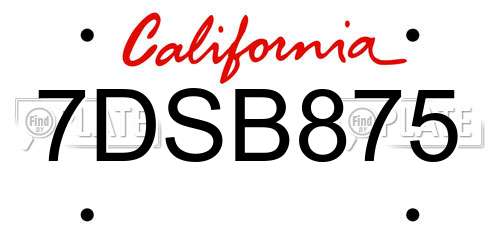 7DSB875 California License Plate