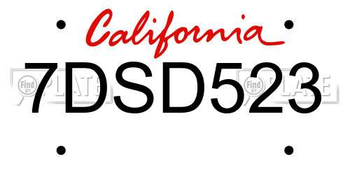 7DSD523 California License Plate