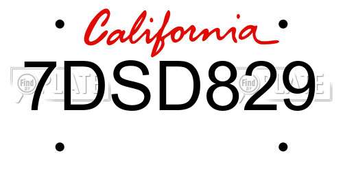 7DSD829 California License Plate