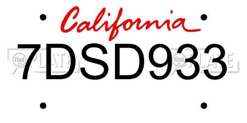 7DSD933 California License Plate