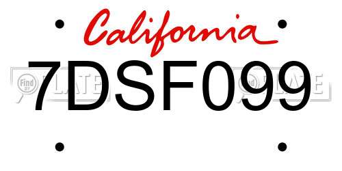 7DSF099 California License Plate