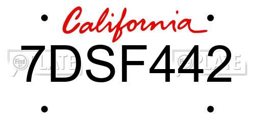 7DSF442 California License Plate