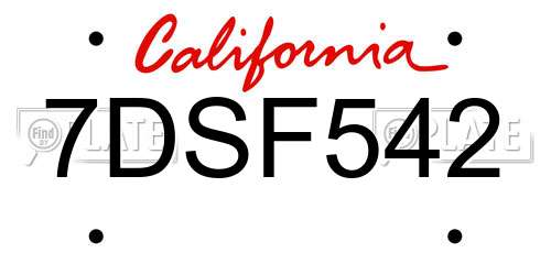 7DSF542 California License Plate