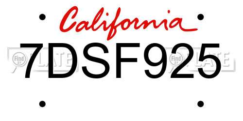 7DSF925 California License Plate