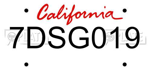 7DSG019 California License Plate