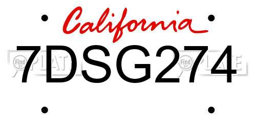 7DSG274 California License Plate