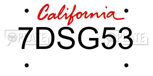 7DSG53 California License Plate