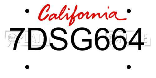 7DSG664 California License Plate