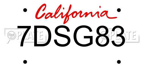 7DSG83 California License Plate