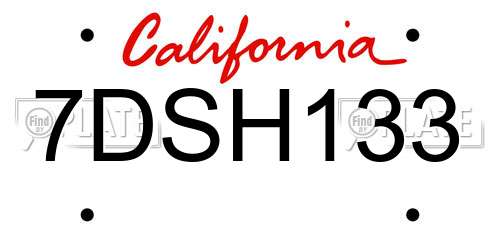 7DSH133 California License Plate