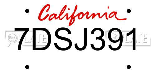 7DSJ391 California License Plate
