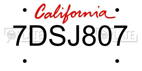 7DSJ807 California License Plate