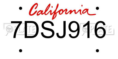7DSJ916 California License Plate