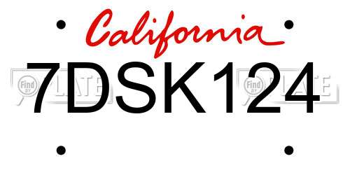 7DSK124 California License Plate