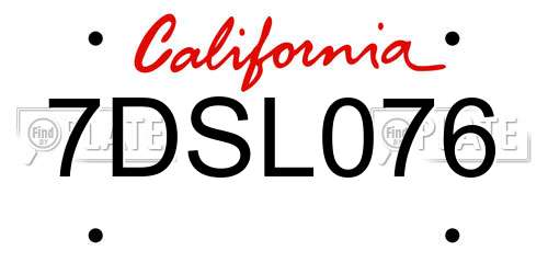 7DSL076 California License Plate