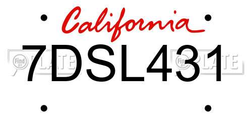 7DSL431 California License Plate