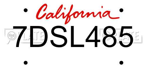 7DSL485 California License Plate
