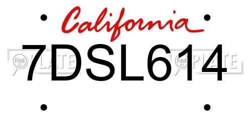 7DSL614 California License Plate