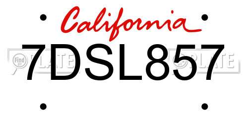 7DSL857 California License Plate