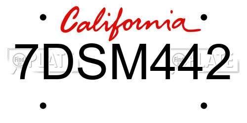 7DSM442 California License Plate