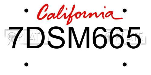 7DSM665 California License Plate