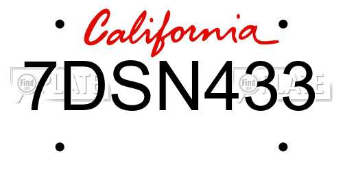 7DSN433 California License Plate