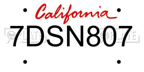 7DSN807 California License Plate