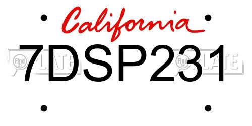 7DSP231 California License Plate