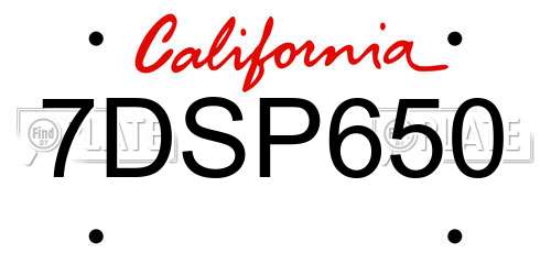 7DSP650 California License Plate