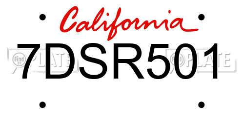 7DSR501 California License Plate
