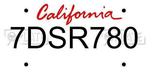7DSR780 California License Plate