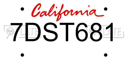 7DST681 California License Plate
