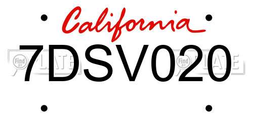 7DSV020 California License Plate