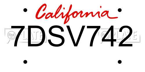 7DSV742 California License Plate
