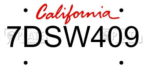 7DSW409 California License Plate