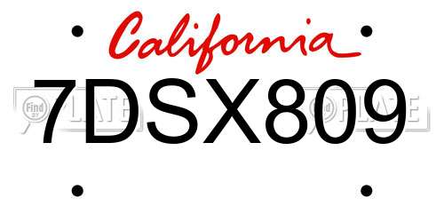 7DSX809 California License Plate
