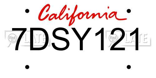 7DSY121 California License Plate