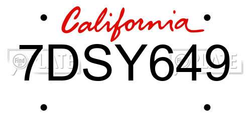 7DSY649 California License Plate