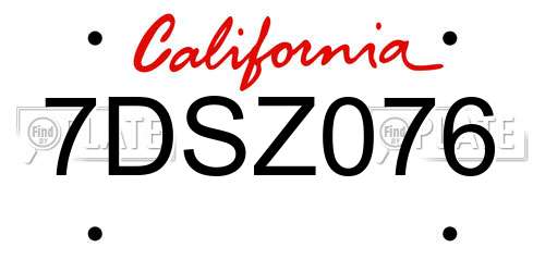 7DSZ076 California License Plate