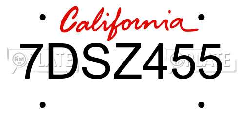 7DSZ455 California License Plate