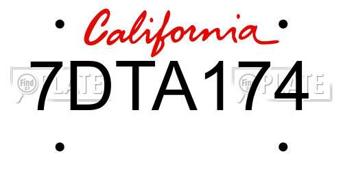 7DTA174 California License Plate