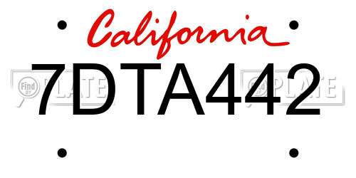 7DTA442 California License Plate