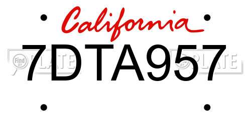 7DTA957 California License Plate
