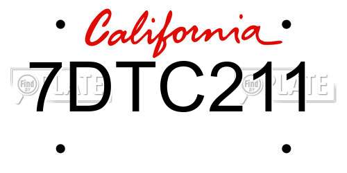 7DTC211 California License Plate